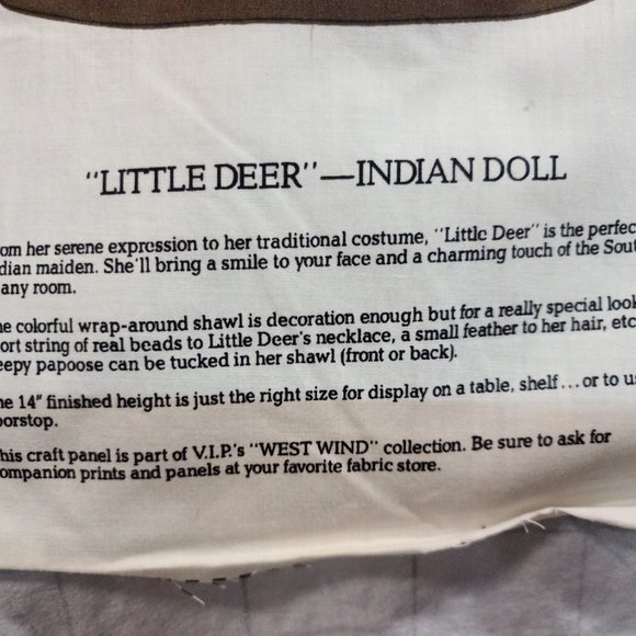 "Little Deer" Indian Doll Southwestern Cut&Sew Craft Fabric Panel TURQUOISE VTG! - Picture 12 of 12